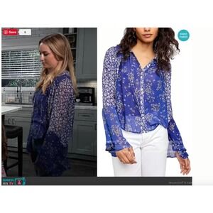 NWT Free People Floral Blouse‎ Bell Sleeve Bohemian Rosalie Wrap Top Blue Size S